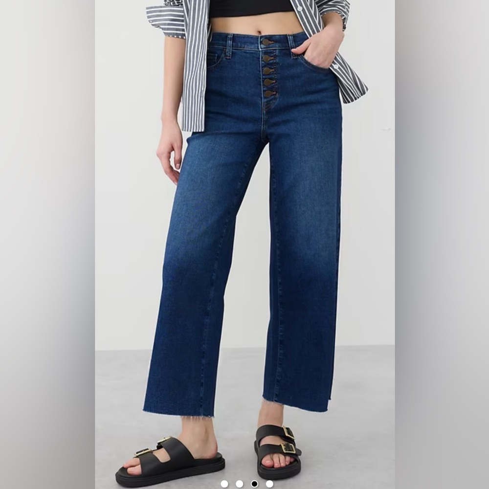 NWT Banana Republic $90 Women Wide Leg High Rise Crop Jeans 28/6 Raw Hem Dark